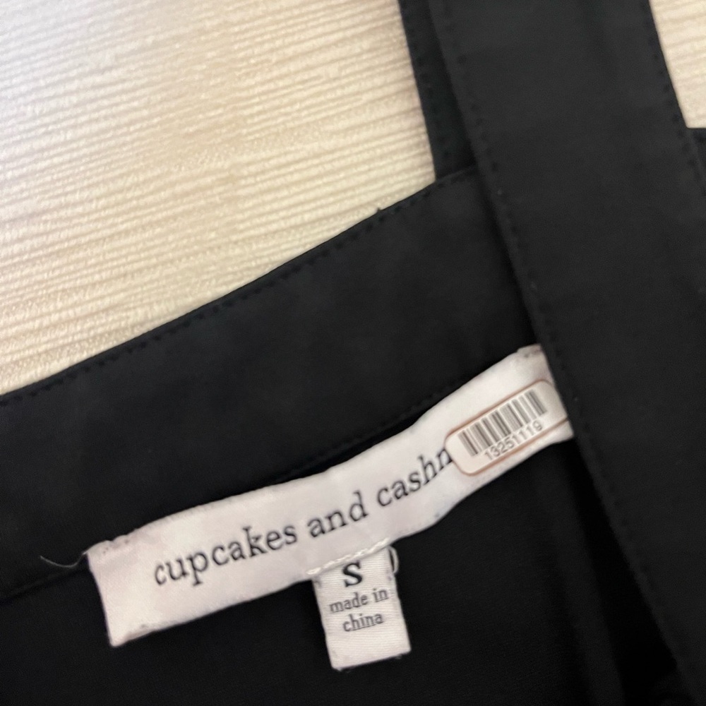 cupcakes and cashmere Black Mini Dress Square Neck Quiet Luxury Minimalist LBD - Picture 7 of 11